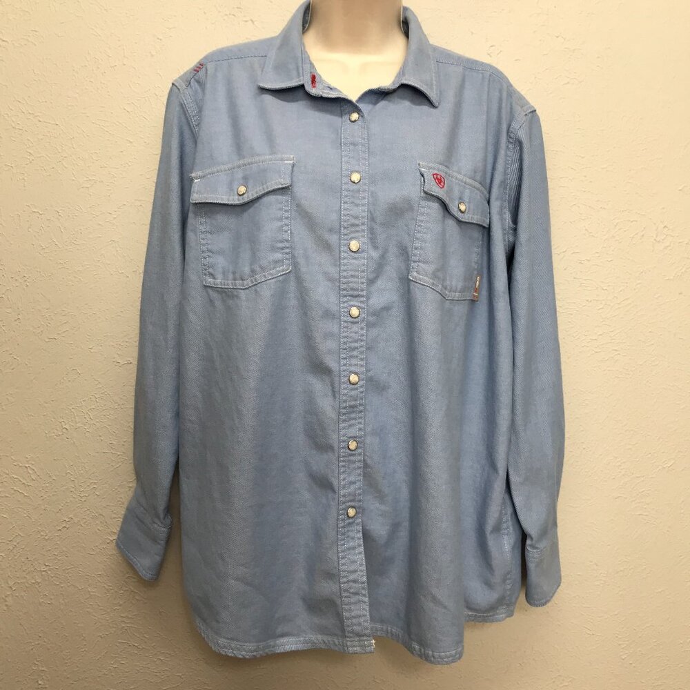 Ariat FR Shirt Womens XXL Blue Pearl Snap CAT 2 Flame Resistant WorkWear